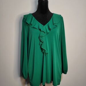Adrianna Papell Vibrant Green Ruffle Blouse